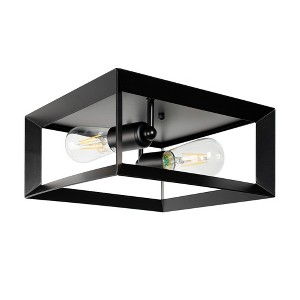 DORESshop 2-Light Black Farmhouse Caged Square Flush Mount Industrial Vintage Ceiling Lighting - 1 of 4
