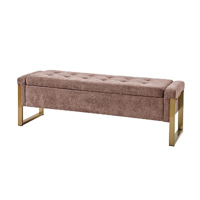 Octavio 55.3"w Modern Upholstered Flip Top Storage Bench with Metal Legs|ARTFUL LIVING DESIGN