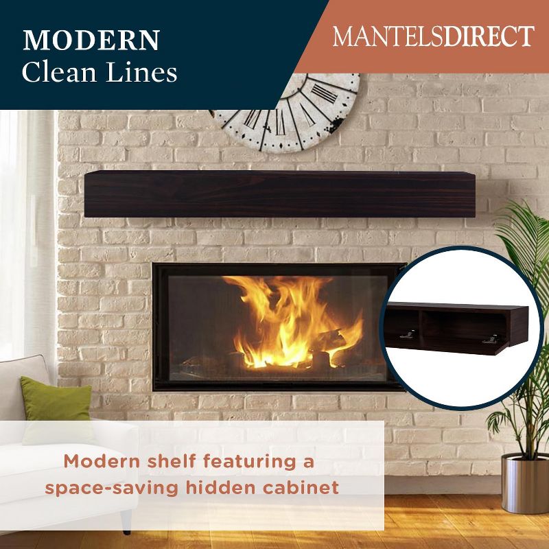 Houston Wooden Fireplace Mantel Shelf with Hidden Compartment | Beautiful Wooden Rustic Shelf - Mantels Direct, 2 of 6