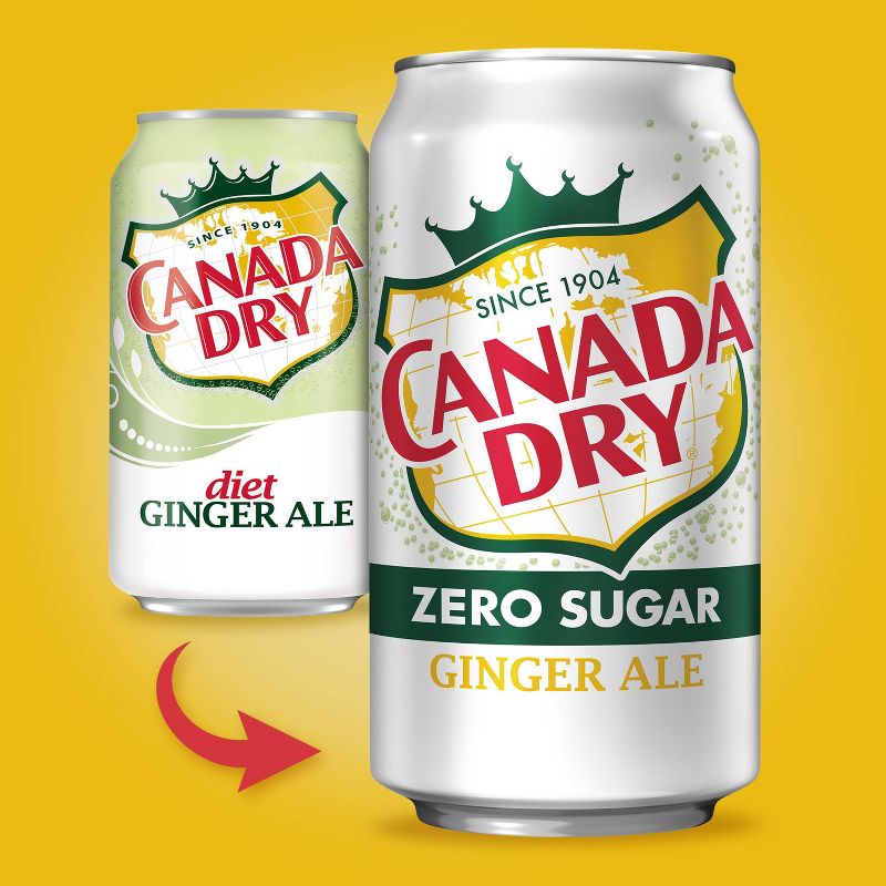 Canada Dry Zero Sugar Ginger Ale Soda - 12pk/12 fl oz Cans, 4 of 10