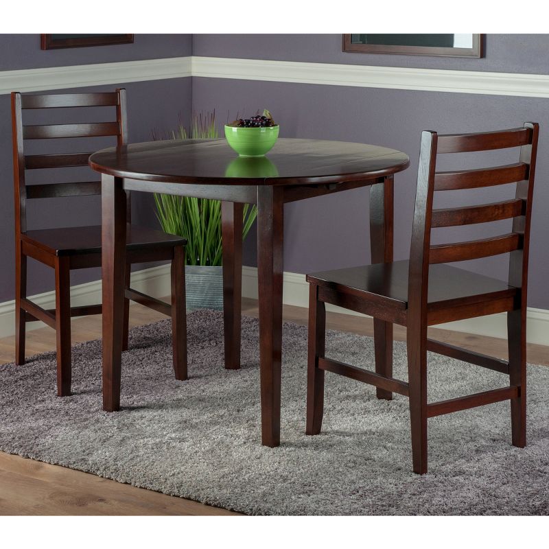 3pc Clayton Drop Leaf Dining Set with 2 Ladderback Chairs Walnut - Winsome, 4 of 5