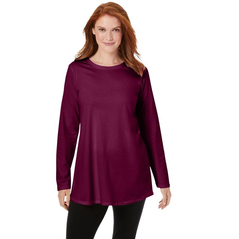 Woman Within Women's Plus Size Perfect Long-Sleeve Crewneck Tunic, 1 of 2