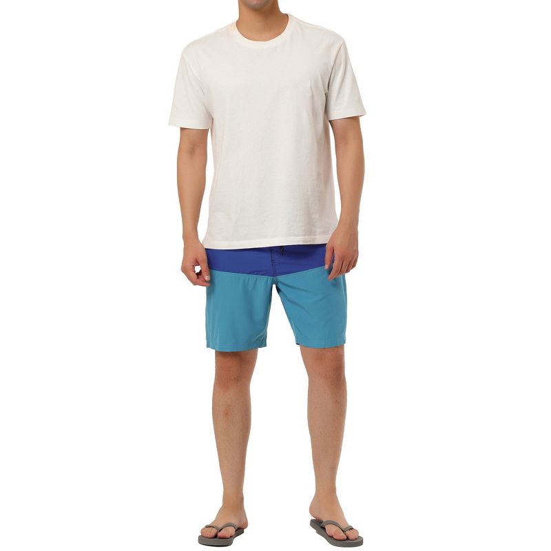 TATT 21 Men's Summer Holiday Beach Color Block Drawstring Waist Swim Board Shorts, 2 of 7