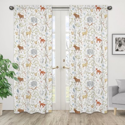 Blue and White Woodland Animal Cotton Sheer Window Panels