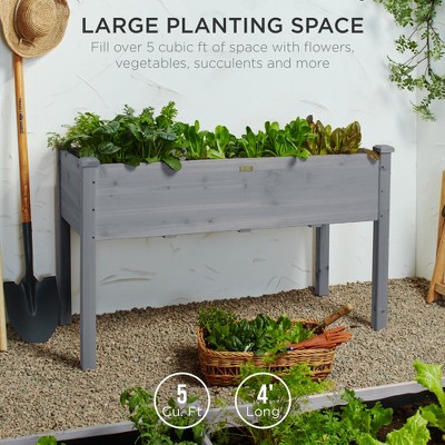 Gray 48x24x30in Elevated Wooden Raised Garden Bed Planter