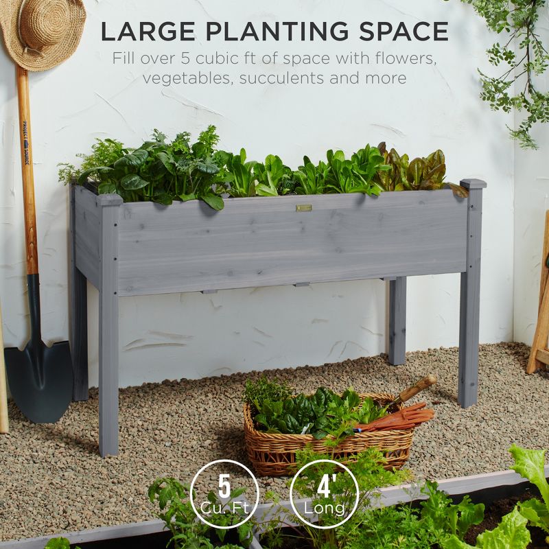 Best Choice Product 48x24x30in Raised Garden Bed, Elevated Wooden Planter for Yard w/ Foot Caps, Bed Liner, 3 of 10