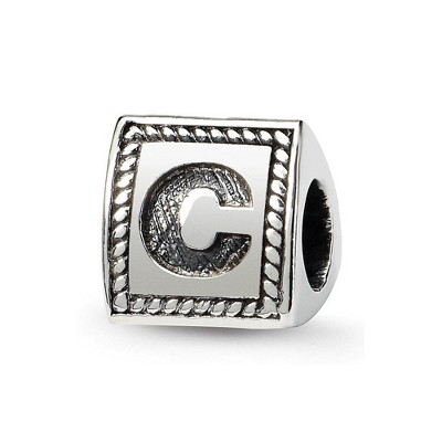 Black Bow Jewelry Triangle Block, Letter C Sterling Silver Bead Charm