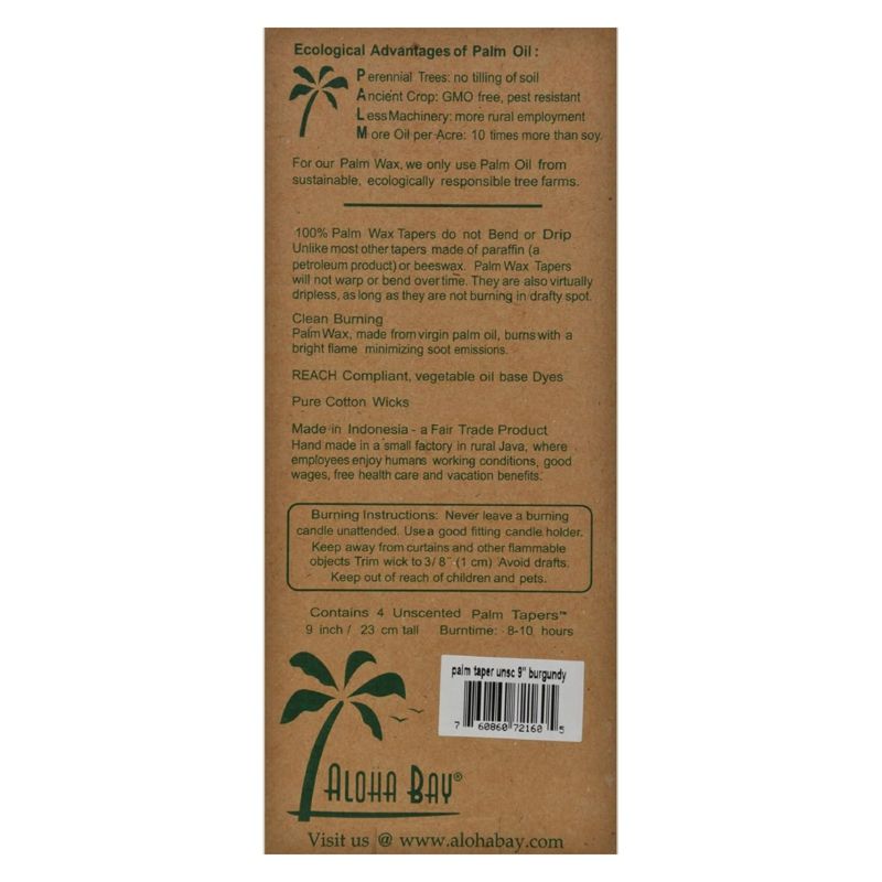 Aloha Bay Burgundy Unscented Palm Taper Candles - 4 ct, 2 of 3