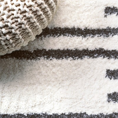 Ivory and Gray Striped Shag Area Rug 3 x 5