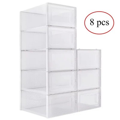 Racxily 8 Pack Clemate Upgraded X-Large Shoe Storage Box,Shoe Box Clear Plastic Stackable,Drop Front Shoe Box with Clear Door,Shoe Organizer