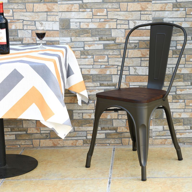 Tangkula Set of 4 Tolix Style Metal Dining Side Chair Wood Seat Stackable Bistro Cafe New, 2 of 11