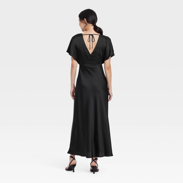 Vestido maxi corte A de satén con mangas cortas tipo mariposa para mujer - A New Day™ 2