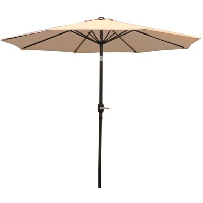 Sunnydaze Outdoor Aluminum Patio Table Umbrella with Polyester Canopy and Push Button Tilt and Crank - 9' - Beige