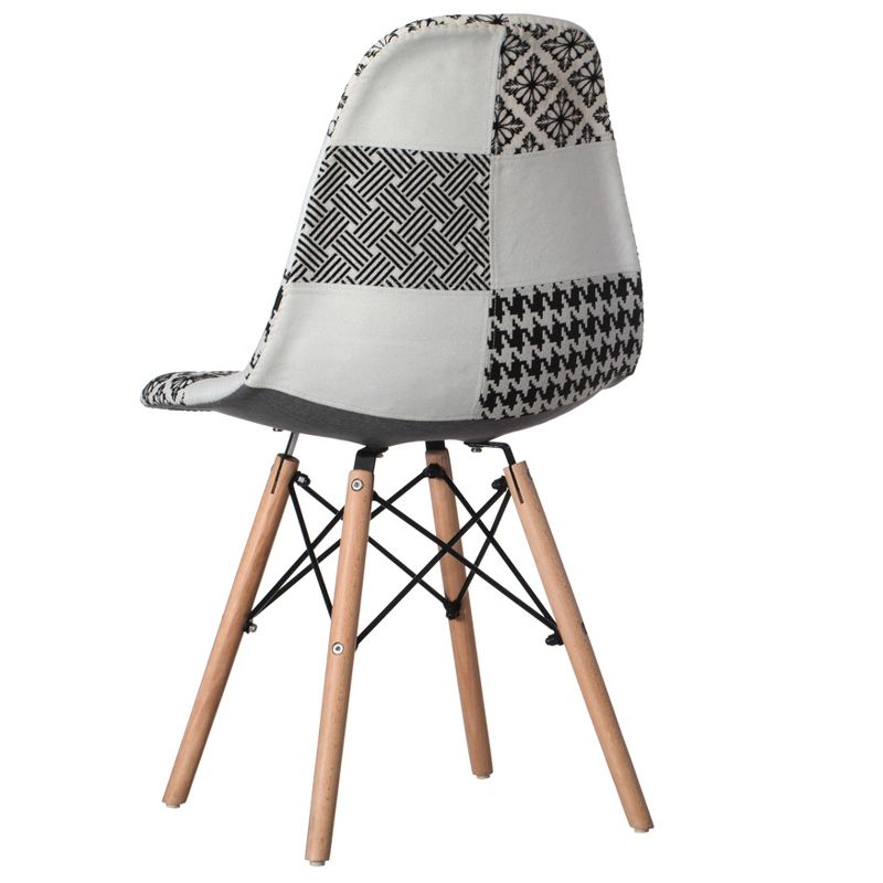 Fabulaxe Modern Fabric Patchwork Chair with Wooden Legs for Kitchen, Dining Room, Entryway, Living Room with Black & White Patterns, 4 of 8