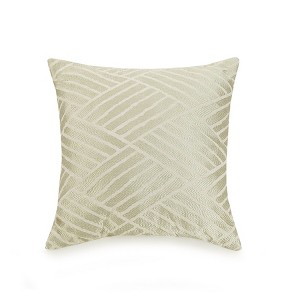 Ayesha Curry 18"X18" Embroidered Geo Throw Pillow Ivory: Linen & Rayon, Indoor Square Cushion, Stripe Design - 1 of 3