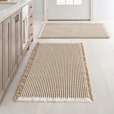 Attop Set of 2 Waffle Bathroom Rugs, Boho Bath Rugs Non Slip Washable,Ultra Soft Rubber Backed Shower Mats for Bathroom Floor