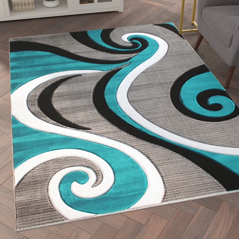 Emma and Oliver Accent Rug with Modern 3D Sculpted Swirl Pattern and Varied Texture Piling, 3 of 7