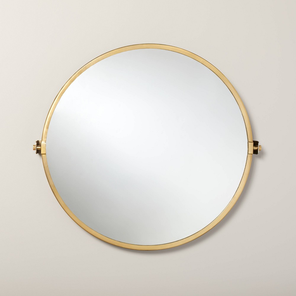 30" Round Bathroom Vanity Pivot Mirror Brass Finish - Hearth & Hand™ with Magnolia: Wall Mount, Farmhouse Style