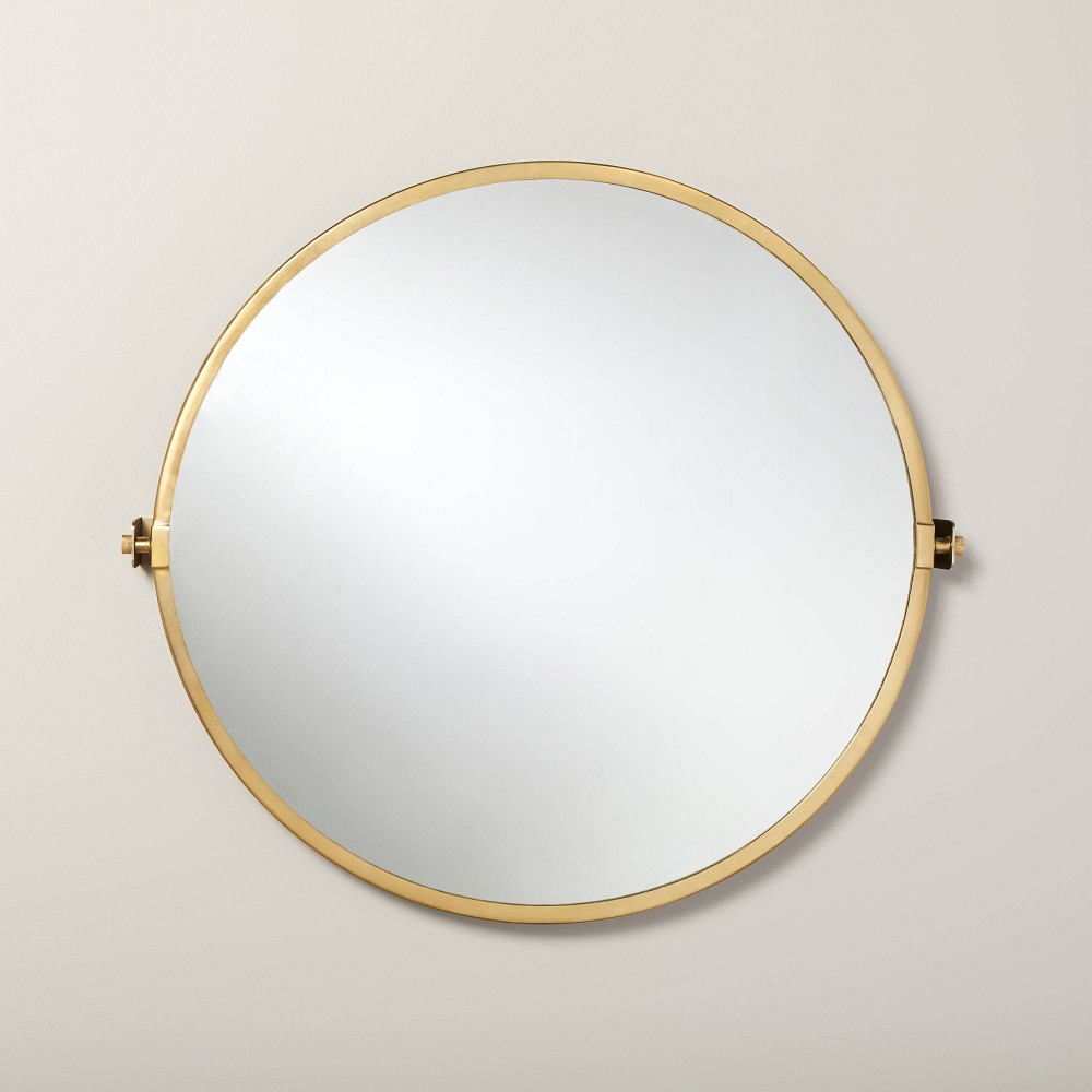 Photos - Wall Mirror 30" Round Bathroom Vanity Pivot Mirror Brass Finish - Hearth & Hand™ with