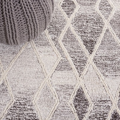 Ivory and Gray Handmade Tufted Wool Abstract Rug