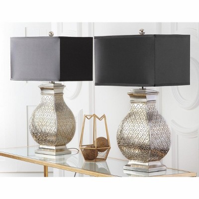 Malaga 29 Inch Silver Resin Table Lamp Set with Black Shades