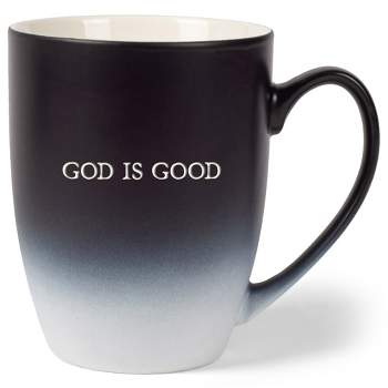 Elanze Designs God Is Good Two Toned Ombre Matte Black and White 12 ounce Ceramic Stoneware Coffee Cup Mug