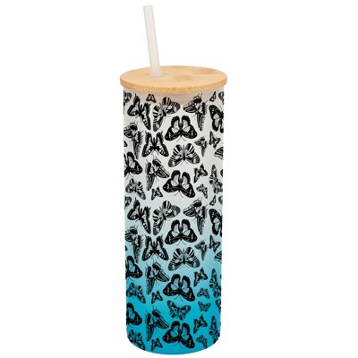 Elanze Designs Small Monarch Butterfly Insect Bug Wrap-Around Design 25 Ounce Frosted Gradient Glass On-The-Go Coffee Travel Skinny Tumbler Mug Cup,