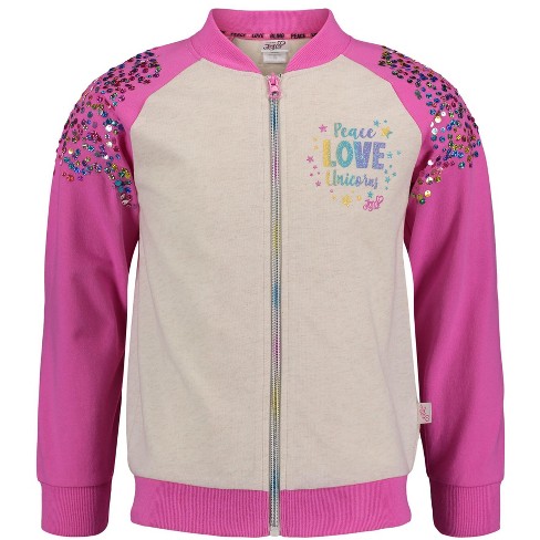 Jojo Siwa Little Girls French Terry Sequin Zip Up Bomber Jacket Pink