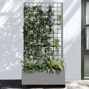 Dovelina Mobile Metal Planter Box, Garden Bed, Trellis for Climbing Plants, Drainage Holes and wheels - 1 of 4