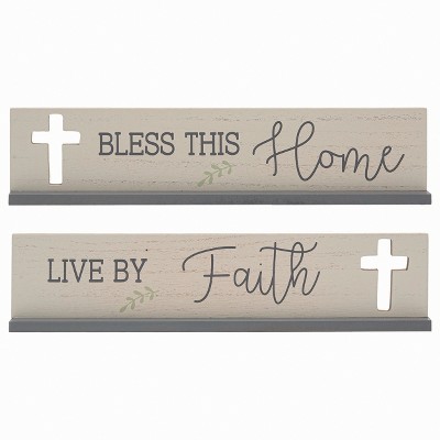 Transpac MDF Cross Cut Out Block Decor Set of 2 Spring Home Decorations