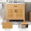 Mshliw 36" Free-standing Rattan Bathroom Vanity with Ceramic Sink, Soft Close Doors, Solid Wood Legs, 3 Drawers - 3 of 4