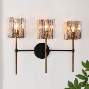 LNC Echonalyri  Polished Gold and Matte Black Modern/Contemporary  Wall Lights,Smoked Textured Glass Shade,1 Light/2 Light/3 Light/4 Light - 1 of 4