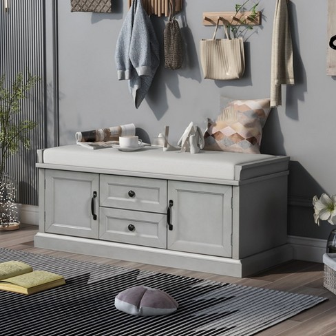 Wooden Storage Bench Entryway Storage Bench With Drawers Cabinets foyer Shoe Bench With Removable Cushion For Entryway Bedroom Living Room Gray Target