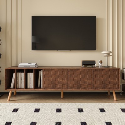 VYNXARIA 70" Mid-Century Modern TV Stand,Media Console Table for TVs up to 80in, Entertainment Center with 5 Solid Wood Legs for Living Room, Bedroom
