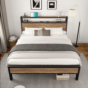 AMERLIFE Platform Bed Frame with Charging Station Storage Headboard, Noise-Free - 1 of 4