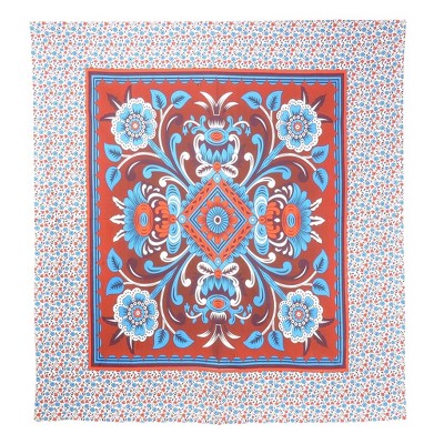 HomeRoots 88" X 84" Red Blue And White Floral Cotton Hanging Tapestry