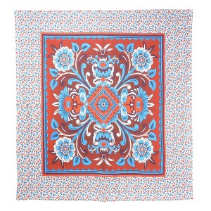HomeRoots 88" X 84" Red Blue And White Floral Cotton Hanging Tapestry - 1 of 4