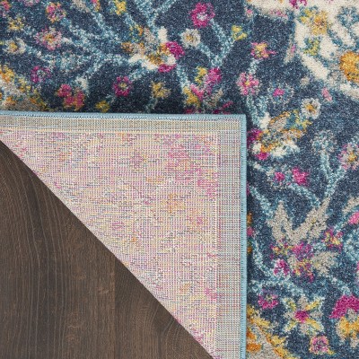 Blue and Pink Floral Synthetic 8' x 10' Reversible Rug