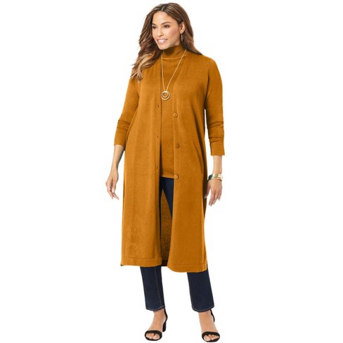 Jessica London Women s Plus Size Fine Gauge Duster Cardigan 12 Rich Gold Target