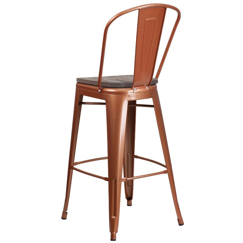 Emma and Oliver 30"H Metal Dining Barstool with Back and Wood Seat, 3 of 6