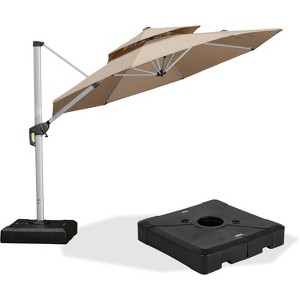 PURPLE LEAF Outdoor Patio Umbrella Offset Cantilever with Base 360 Degree Rotation Round Market Umbrella for Deck Pool and Garden - 1 of 4