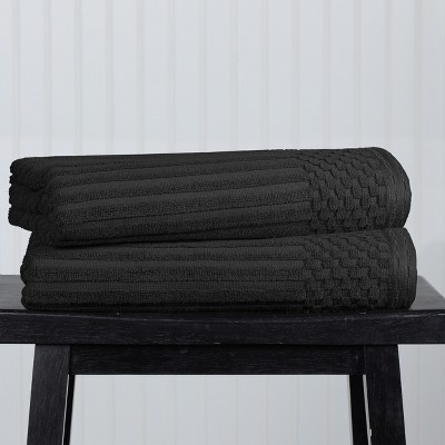 Black Heavyweight Cotton Plush Bath Towel Set, 2 Pieces