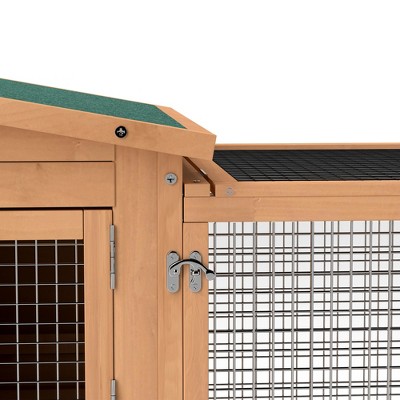 Natural Wood and Wire Outdoor Rabbit Hutch with Run
