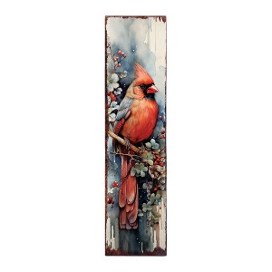 HomeRoots 36" Blue Red And White Solid Wood Christmas Birds Porch Sign - 1 of 4