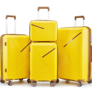 NAYSAYE Luggage Sets 4 Piece 14 20 24 28 Expandable Lightweight PP Suitcase with Four Double Silent Spinner Wheels TSA Lock, Yellow, 18.3"*10.8"*29" - 1 of 4