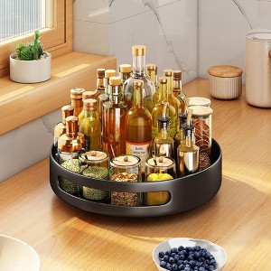 Spinning Turntable Organizer -  single-layer black rack for countertop storage in kitchen or bathroom. - 1 of 1