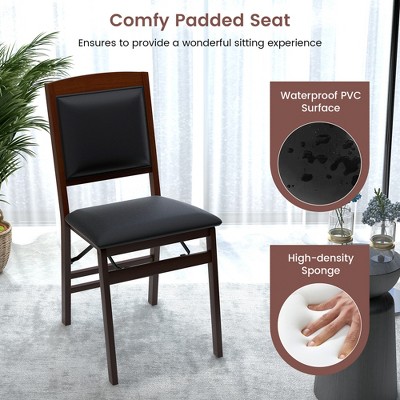 Walnut and Black Leather Folding Parsons Side Chairs, Set of 2
