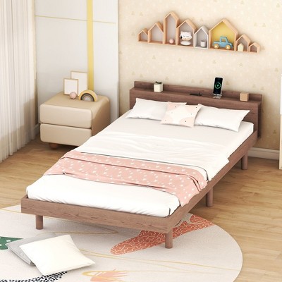 Modern Design Twin Size Platform Bed Frame, With Built-in USB Port, Headboard, Under Bed Storage Space, Easy Assembly