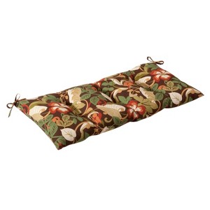 Outdoor Tufted Bench/Loveseat/Swing Cushion - Brown/Green Floral - Pillow Perfect - 1 of 3