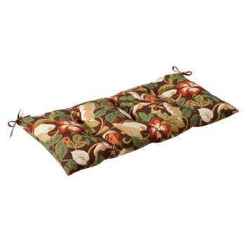 Outdoor Tufted Bench/Loveseat/Swing Cushion - Brown/Green Floral - Pillow Perfect